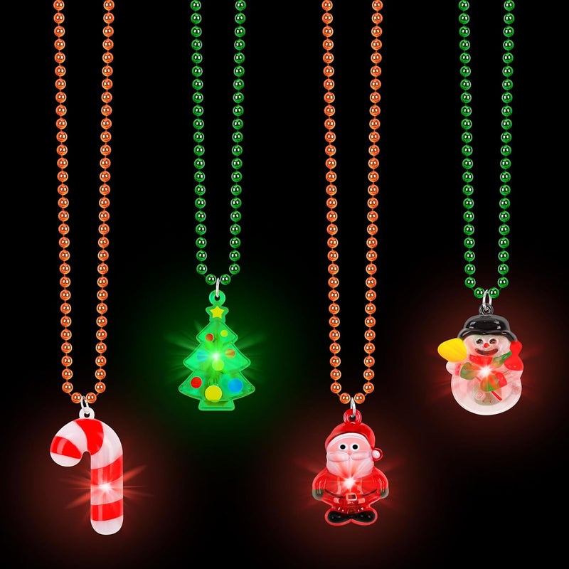 Traplace Store 24 PCS Light Up Christmas Necklace, Xmas Party Supplies, 4 Designs Christmas Necklace, Ugly Sweater Party Favors, Christmas Lights Chain for Church Community Xmas Decorations - Image 1